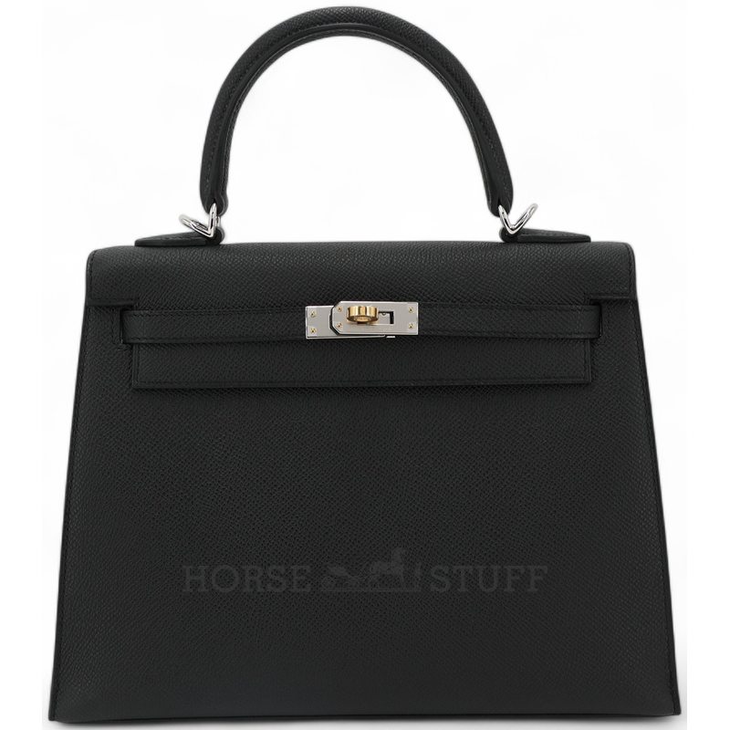 Hermes Kelly Sellier 25 Black Epsom Electrum HW
