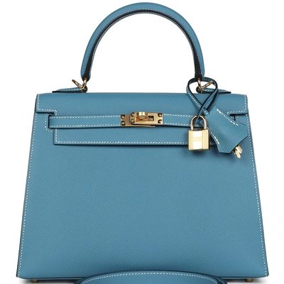 Hermès Kelly Sellier 25 Blue Jean Epsom GHW