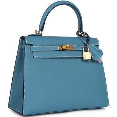 Hermès Kelly Sellier 25 Blue Jean Epsom GHW