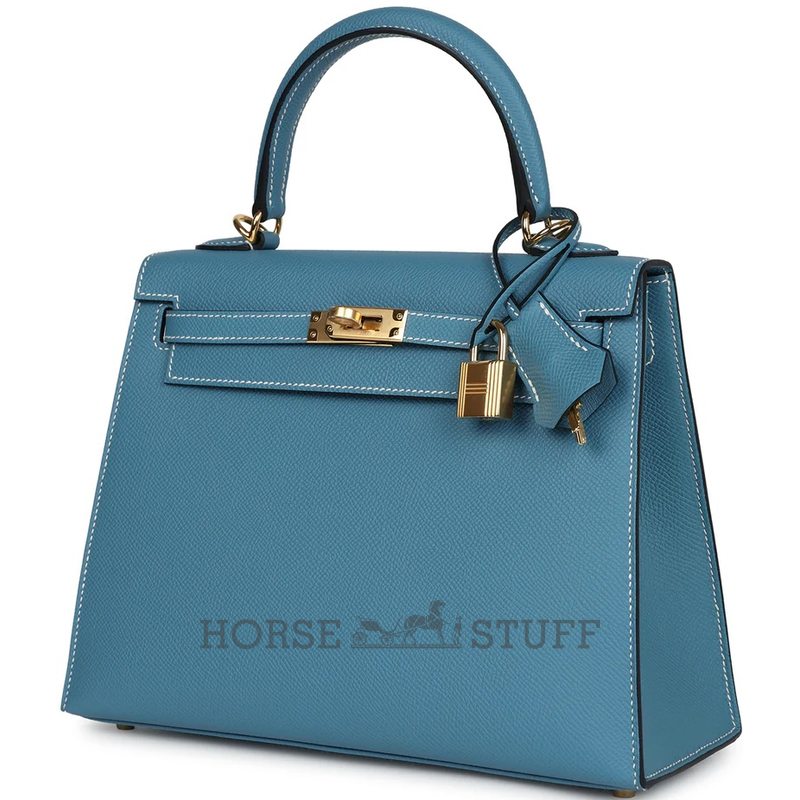 Hermès Kelly Sellier 25 Blue Jean Epsom GHW