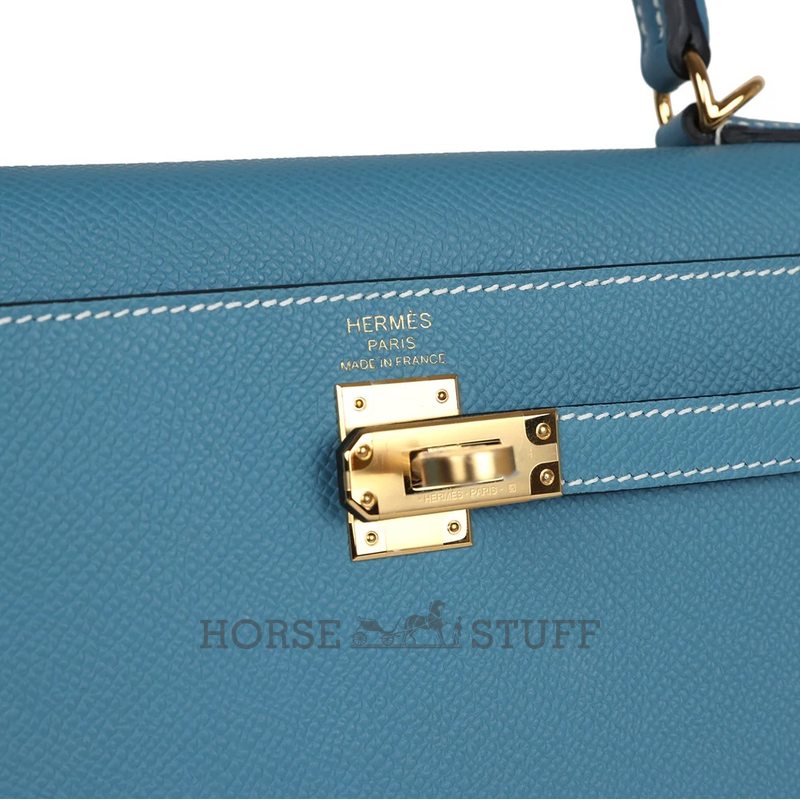 Hermès Kelly Sellier 25 Blue Jean Epsom GHW