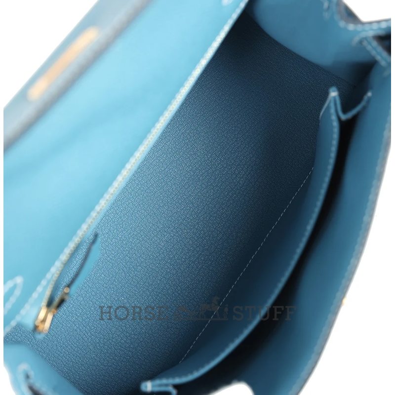 Hermès Kelly Sellier 25 Blue Jean Epsom GHW