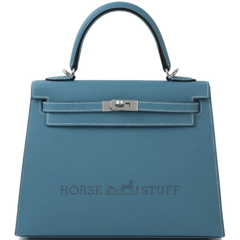 Hermès Kelly Sellier 25 Blue Jean Epsom PHW