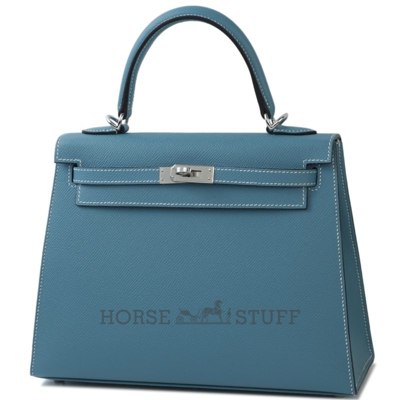 Hermès Kelly Sellier 25 Blue Jean Epsom PHW
