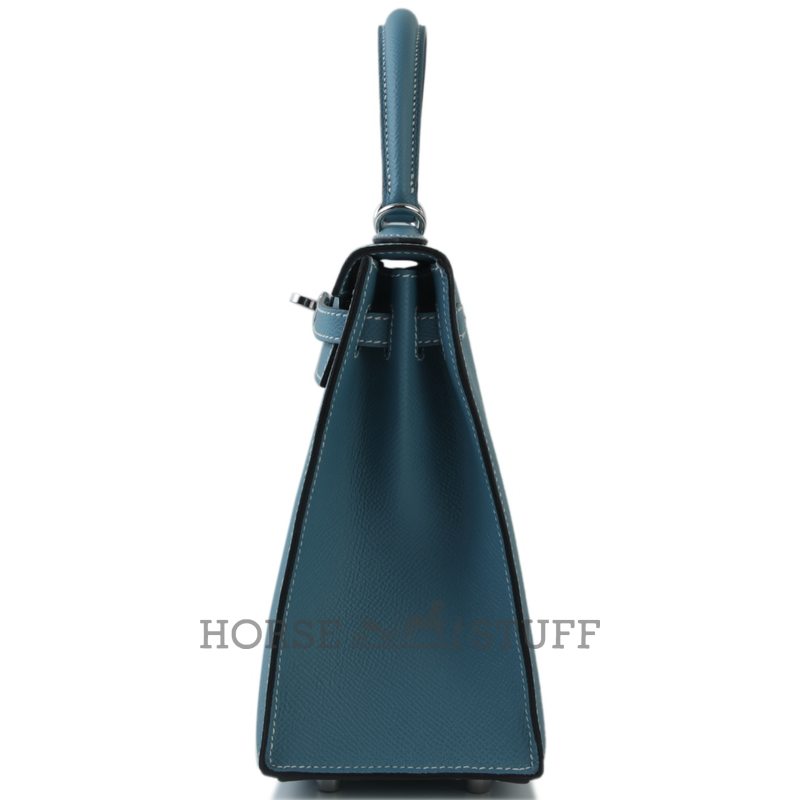 Hermès Kelly Sellier 25 Blue Jean Epsom PHW