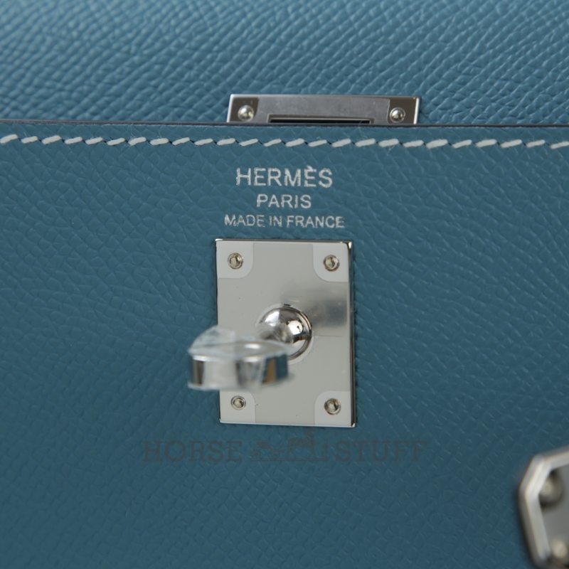 Hermès Kelly Sellier 25 Blue Jean Epsom PHW