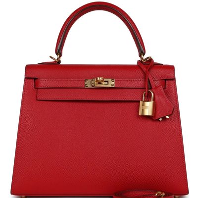 Hermès Kelly Sellier 25 Rouge Casaque Epsom GHW