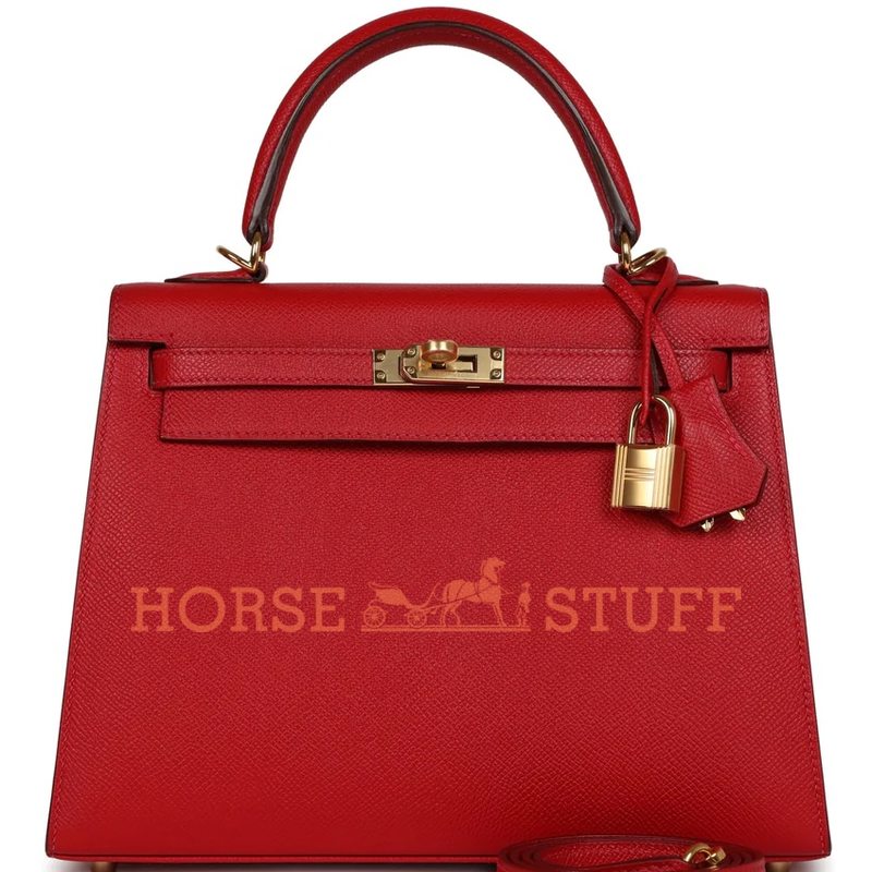 Hermès Kelly Sellier 25 Rouge Casaque Epsom GHW