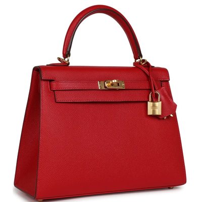 Hermès Kelly Sellier 25 Rouge Casaque Epsom GHW