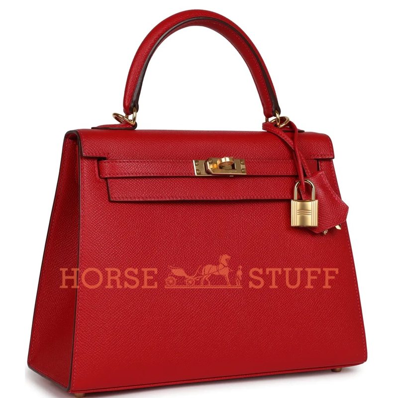 Hermès Kelly Sellier 25 Rouge Casaque Epsom GHW