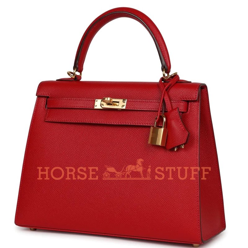 Hermès Kelly Sellier 25 Rouge Casaque Epsom GHW