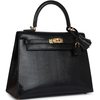 Hermès Kelly Sellier 25 Black Shiny Niloticus Lizard GHW