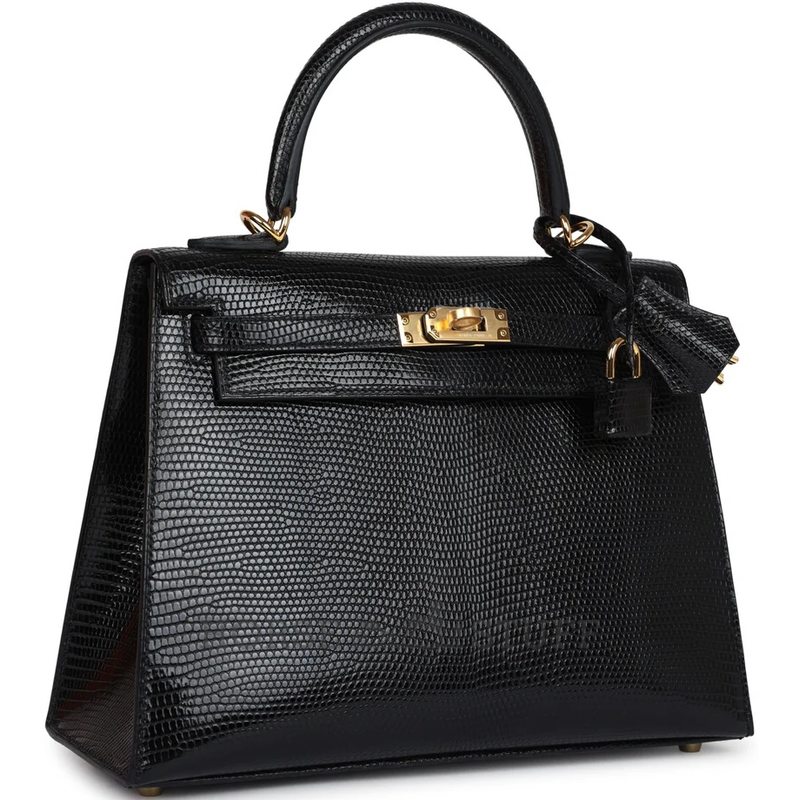 Hermès Kelly Sellier 25 Black Shiny Niloticus Lizard GHW