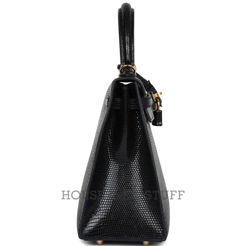 Hermès Kelly Sellier 25 Black Shiny Niloticus Lizard GHW