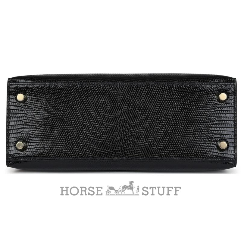 Hermès Kelly Sellier 25 Black Shiny Niloticus Lizard GHW