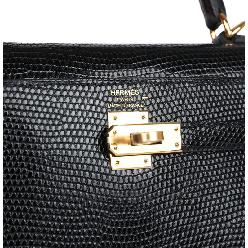 Hermès Kelly Sellier 25 Black Shiny Niloticus Lizard GHW