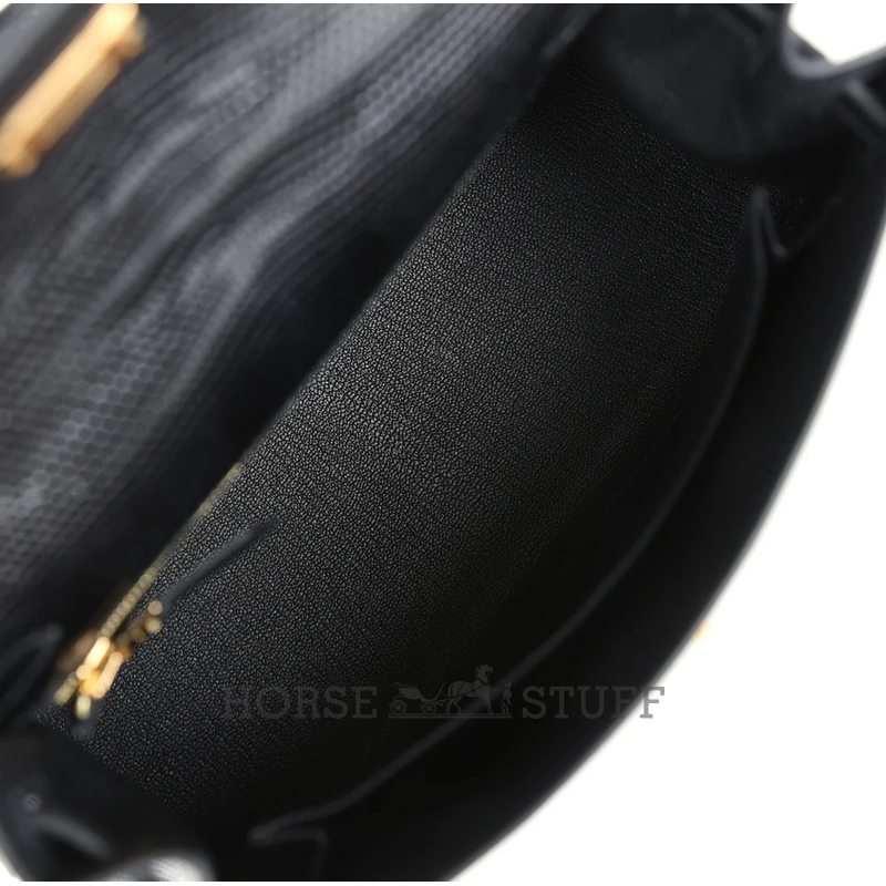 Hermès Kelly Sellier 25 Black Shiny Niloticus Lizard GHW