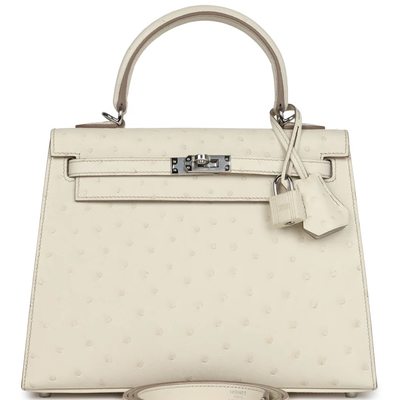 Hermès Kelly Sellier 25 Beton Ostrich PHW