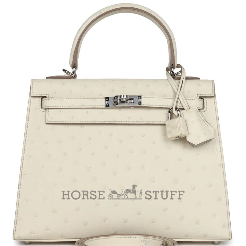 Hermès Kelly Sellier 25 Beton Ostrich PHW