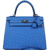 Hermès Kelly Sellier 25 Bleuet Ostrich PHW