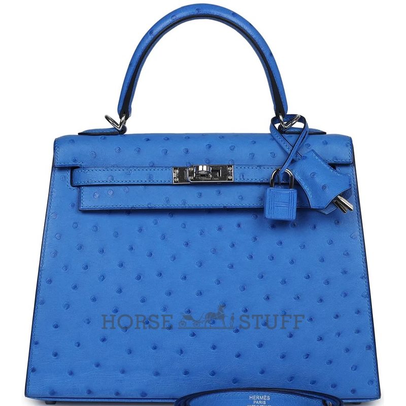 Hermès Kelly Sellier 25 Bleuet Ostrich PHW