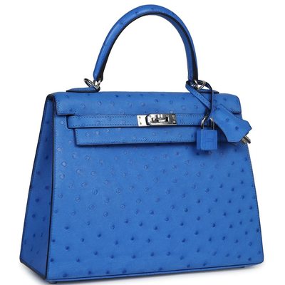 Hermès Kelly Sellier 25 Bleuet Ostrich PHW