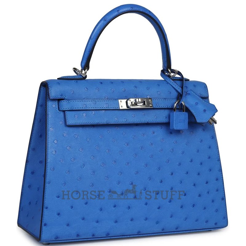 Hermès Kelly Sellier 25 Bleuet Ostrich PHW