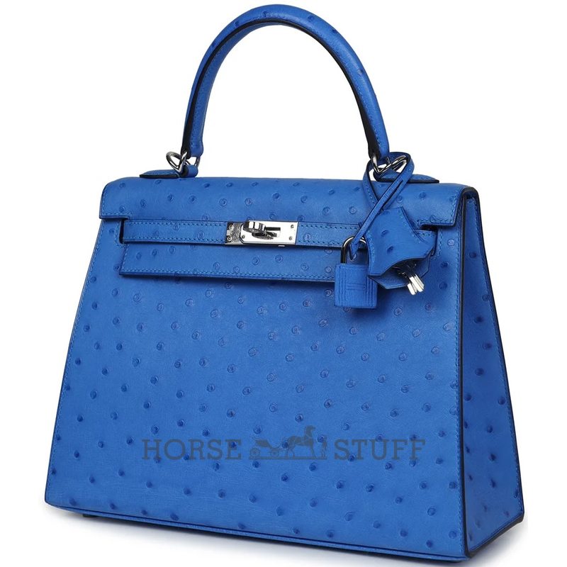 Hermès Kelly Sellier 25 Bleuet Ostrich PHW