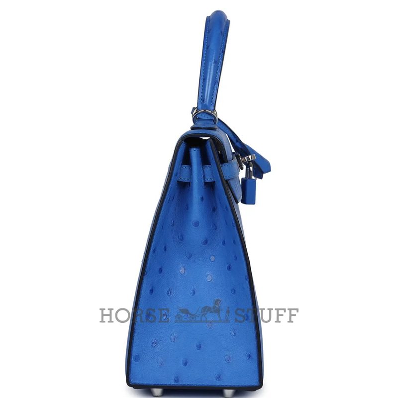 Hermès Kelly Sellier 25 Bleuet Ostrich PHW