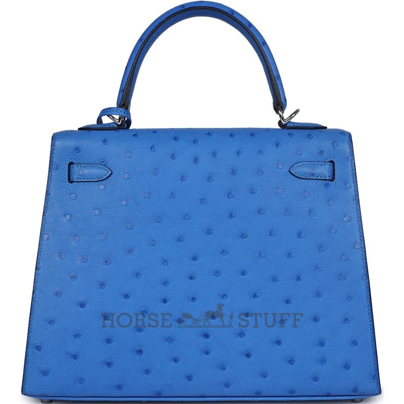 Hermès Kelly Sellier 25 Bleuet Ostrich PHW
