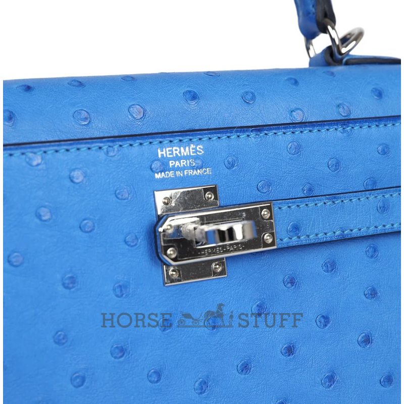 Hermès Kelly Sellier 25 Bleuet Ostrich PHW