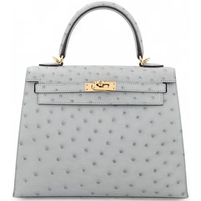 Hermès Kelly Sellier 25 Blue Glacier Ostrich GHW