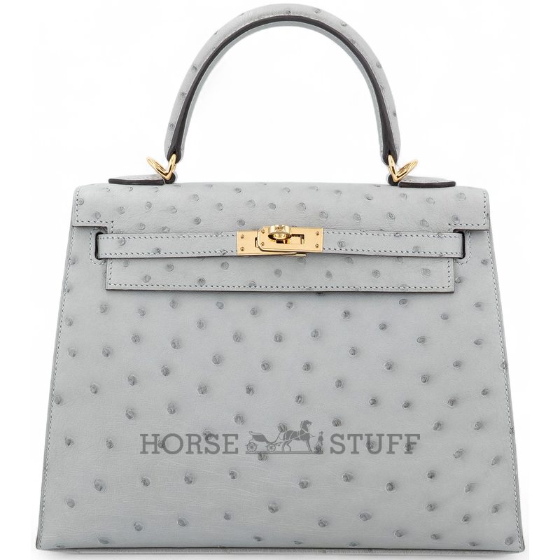 Hermès Kelly Sellier 25 Blue Glacier Ostrich GHW