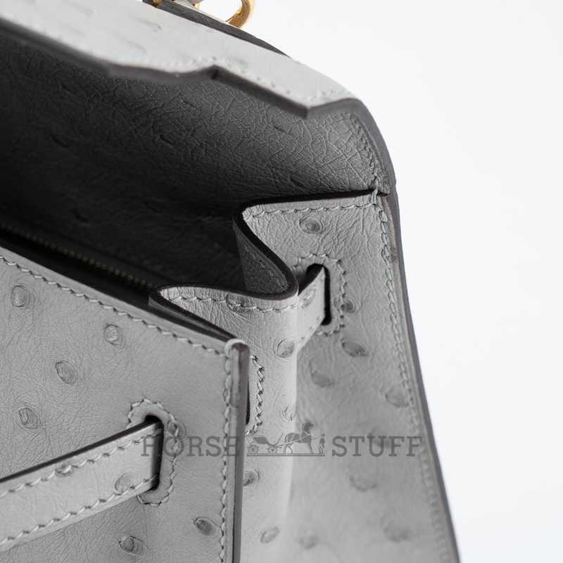 Hermès Kelly Sellier 25 Blue Glacier Ostrich GHW