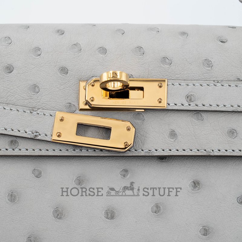 Hermès Kelly Sellier 25 Blue Glacier Ostrich GHW