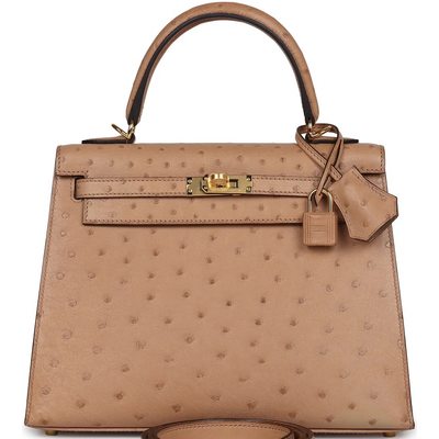 Hermès Kelly Sellier 25 Chai Ostrich GHW