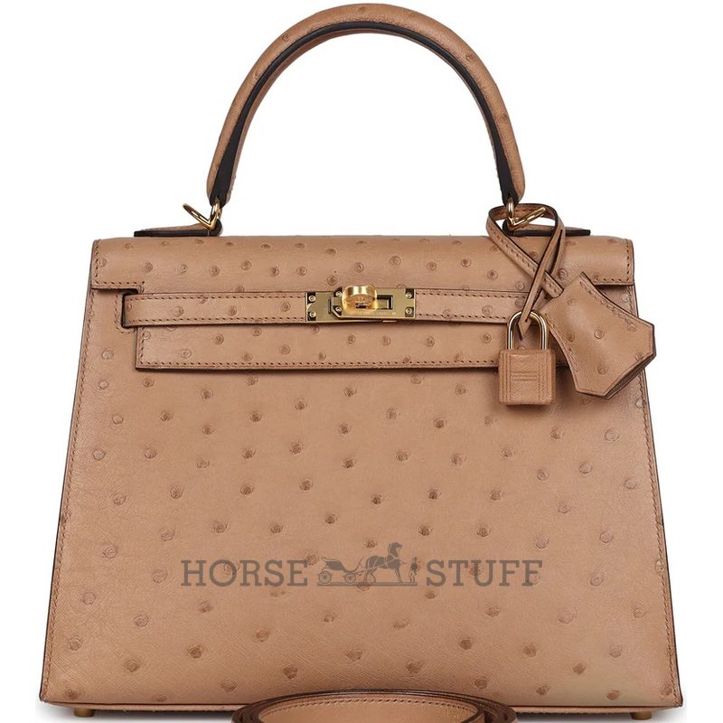 Hermès Kelly Sellier 25 Chai Ostrich GHW