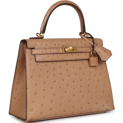 Hermès Kelly Sellier 25 Chai Ostrich GHW