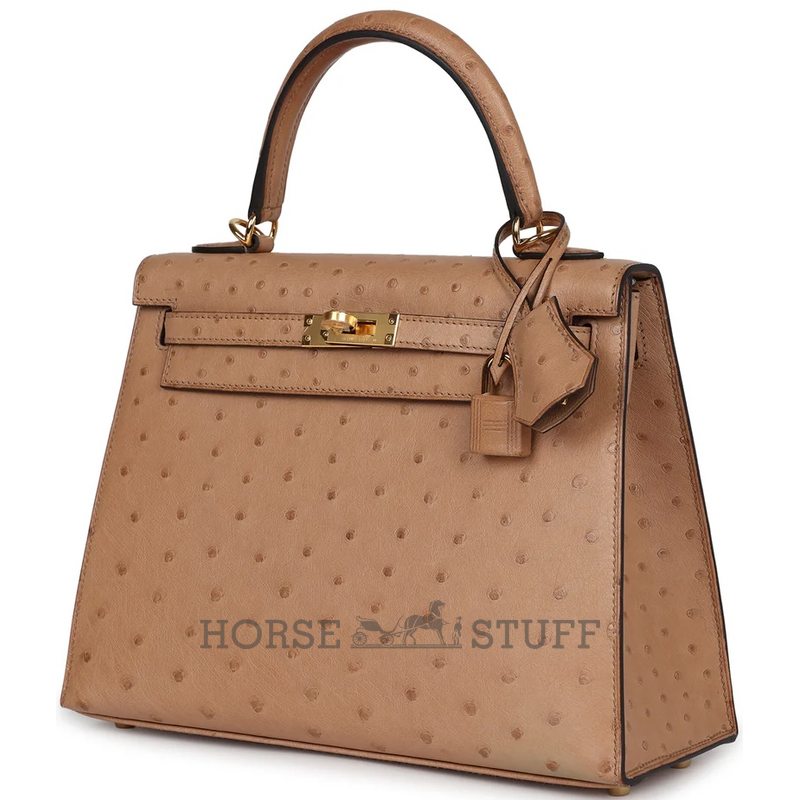 Hermès Kelly Sellier 25 Chai Ostrich GHW