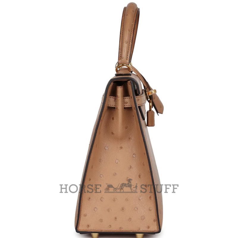 Hermès Kelly Sellier 25 Chai Ostrich GHW