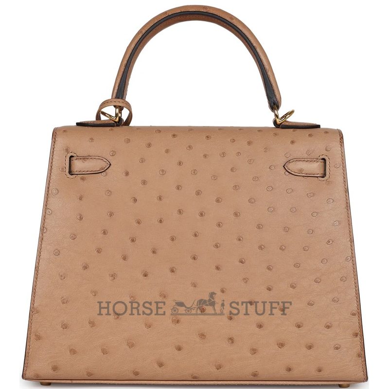 Hermès Kelly Sellier 25 Chai Ostrich GHW