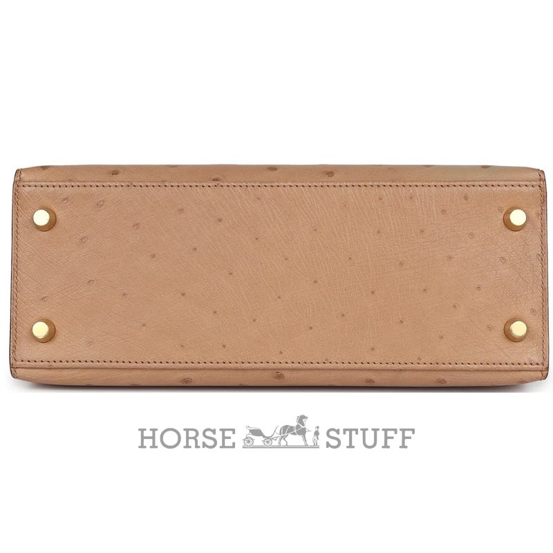 Hermès Kelly Sellier 25 Chai Ostrich GHW