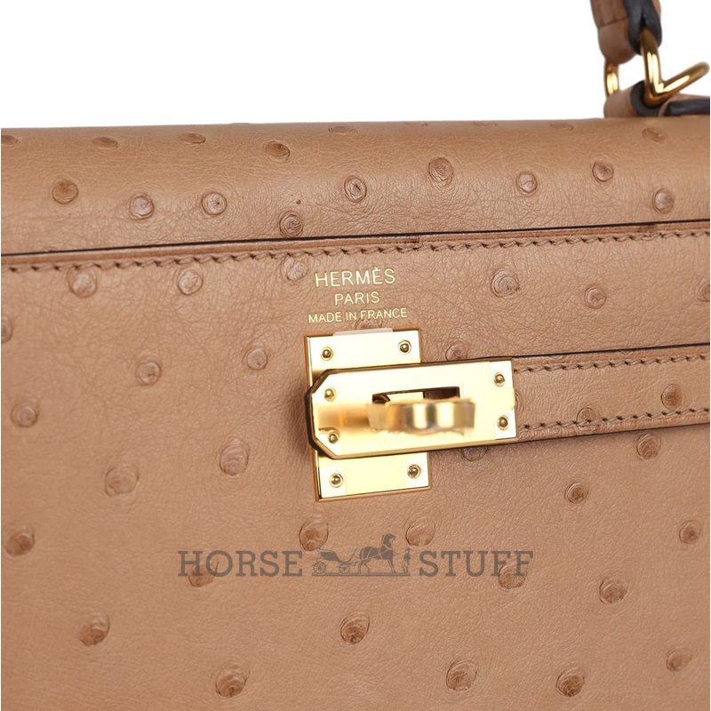 Hermès Kelly Sellier 25 Chai Ostrich GHW