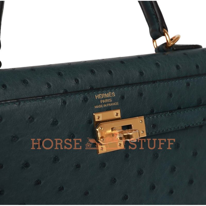 Hermès Kelly Sellier 25 Vert Cypress Ostrich GHW