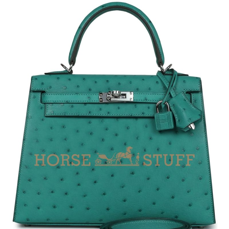 Hermès Kelly Sellier 25 Vert Verone Ostrich PHW