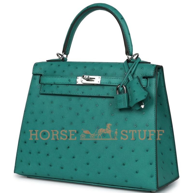 Hermès Kelly Sellier 25 Vert Verone Ostrich PHW