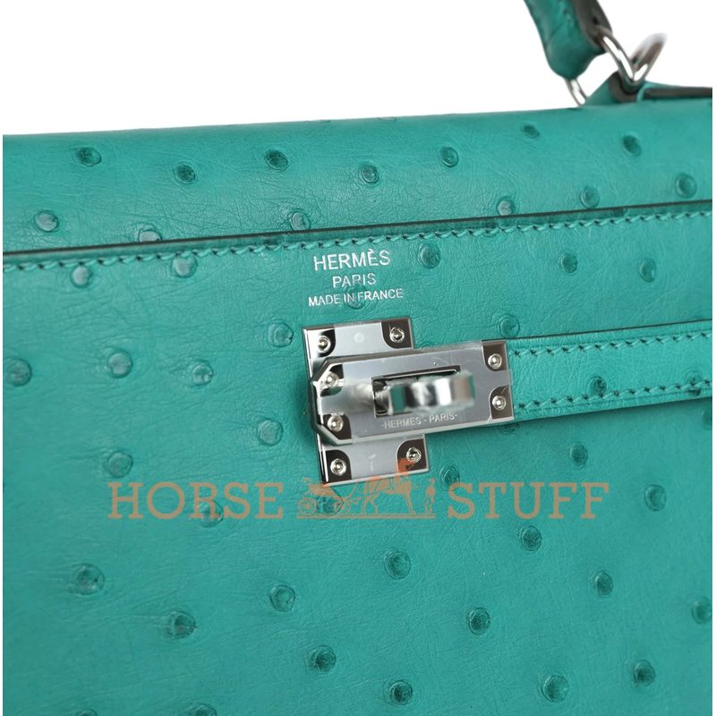 Hermès Kelly Sellier 25 Vert Verone Ostrich PHW