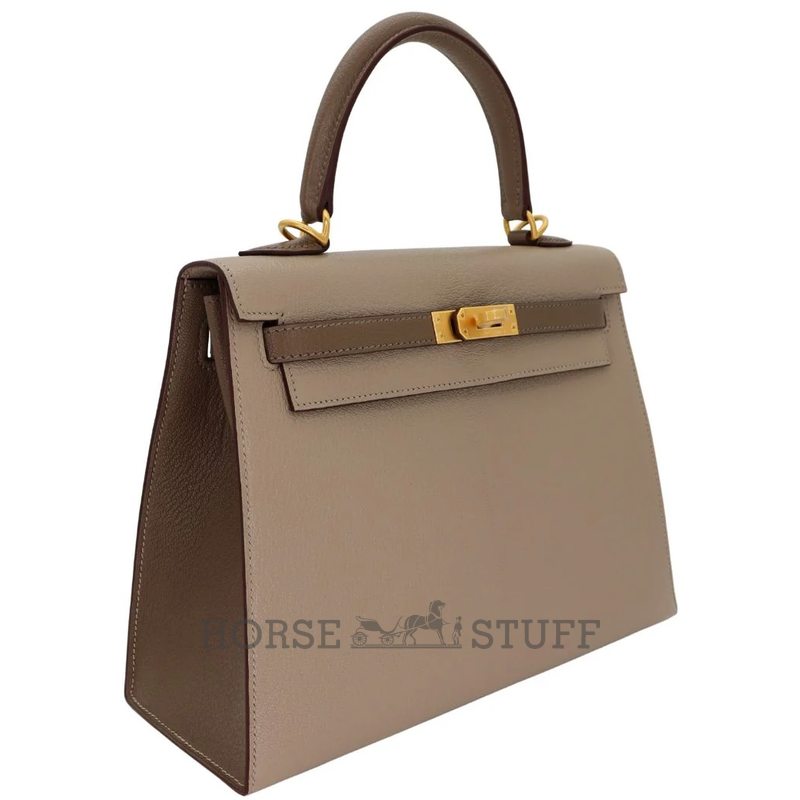 Hermès Kelly Sellier 25 Special Order HSS Etoupe / Gris Tourterelle Chevre BGHW