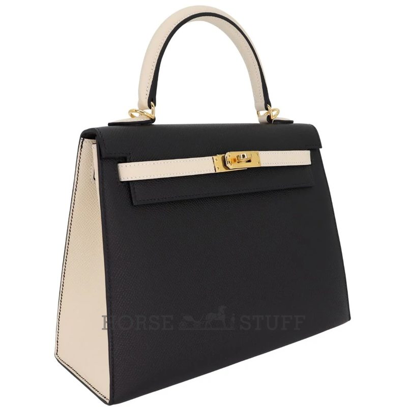 Hermès Kelly Sellier 25 Special Order HSS Black / Craie Epsom GHW