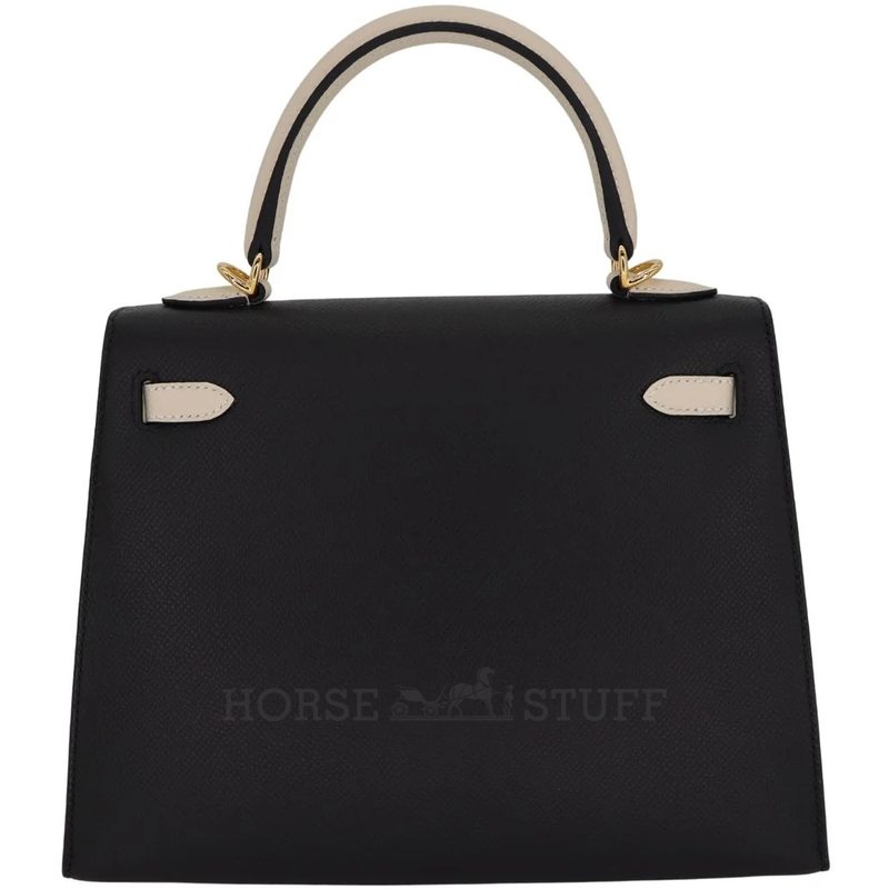 Hermès Kelly Sellier 25 Special Order HSS Black / Craie Epsom GHW